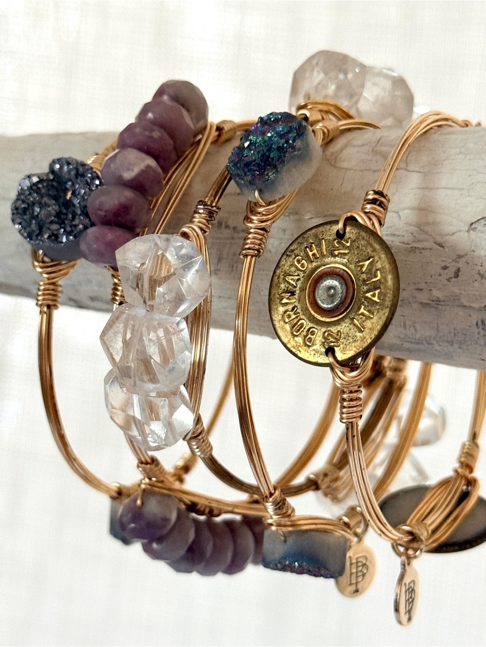5-Pc Bourbon & Bowties Curated Bracelet Set • Druzy, Quartz & Shotgun Shell - Picture 2 of 7